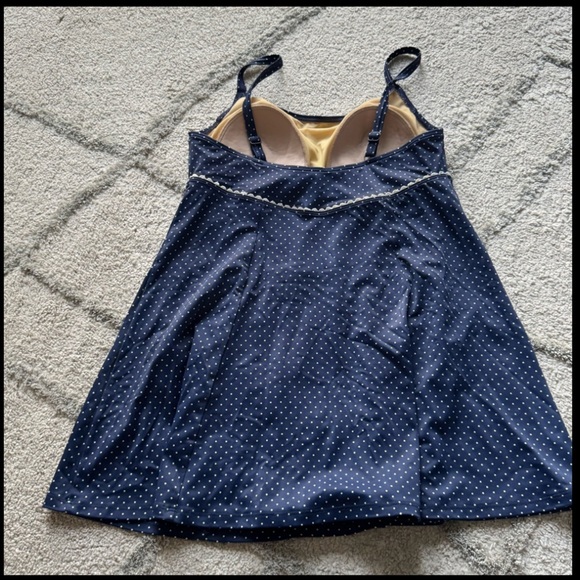 LL Bean one piece Swim Dress Swimsuit bathing suit Navy Blue white Polka Dot 14 - Picture 12 of 12